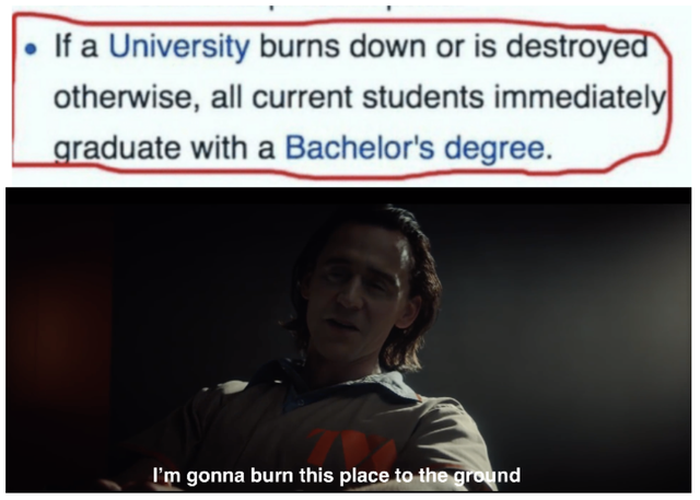 Burn college to get degree instantly meme