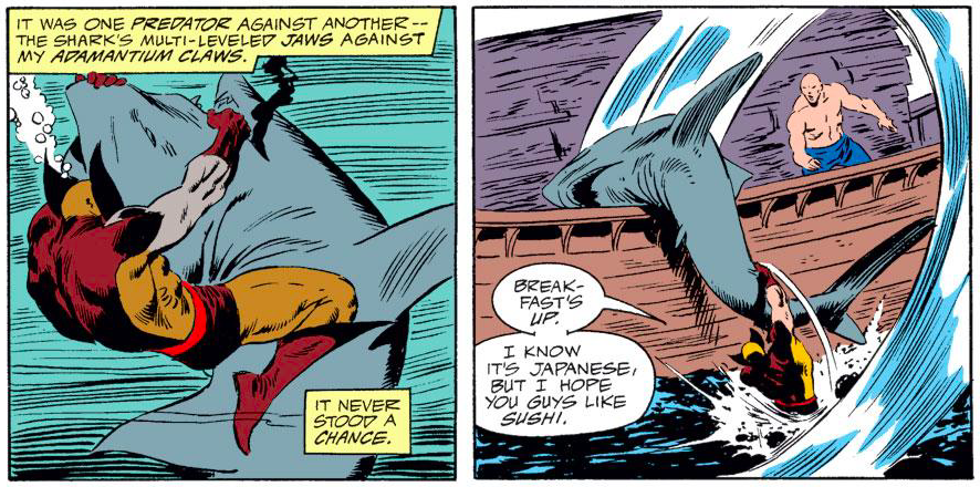 wolverine throws a shark